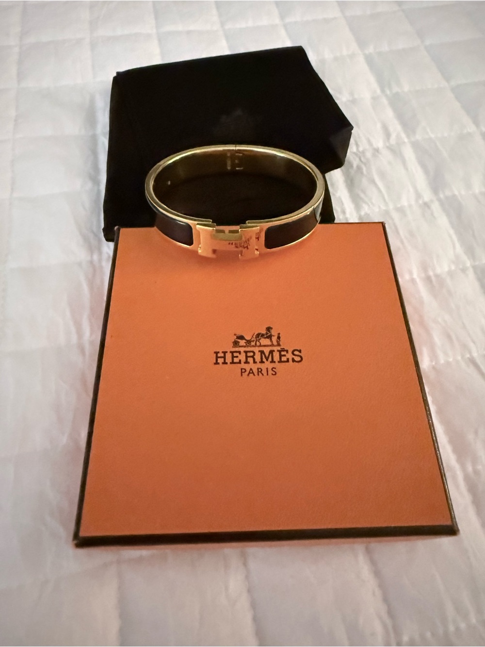 Hermes Black  Enamel Clic H Bracelet with Gold Hardware